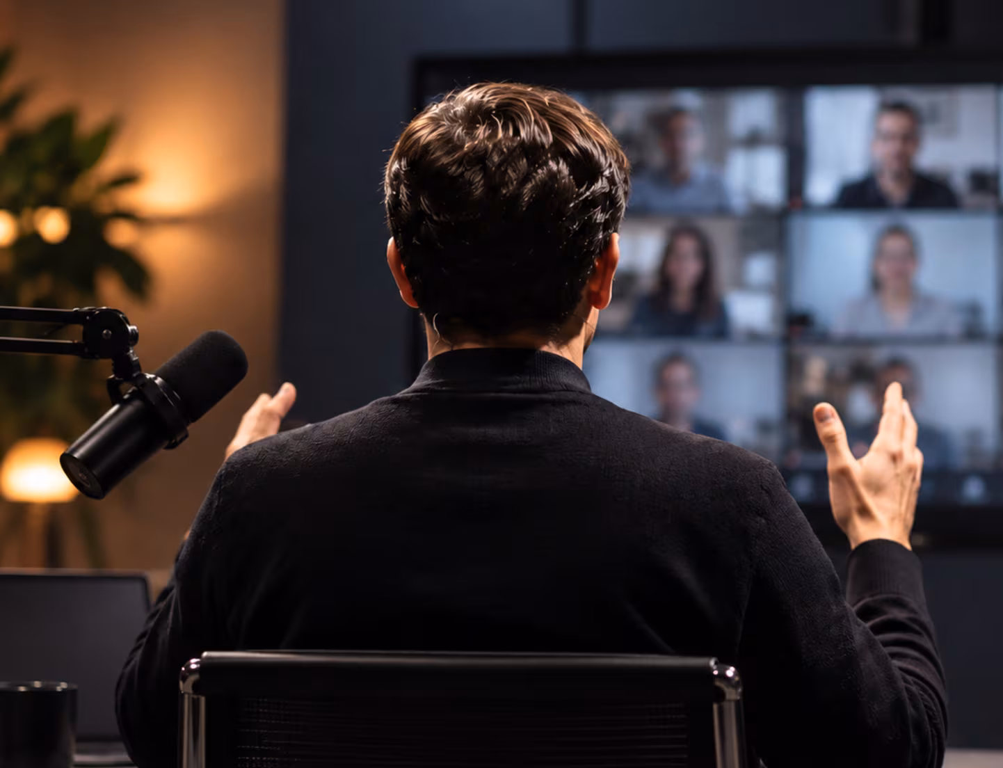 Speaker hosting a remote healthcare AI conversation